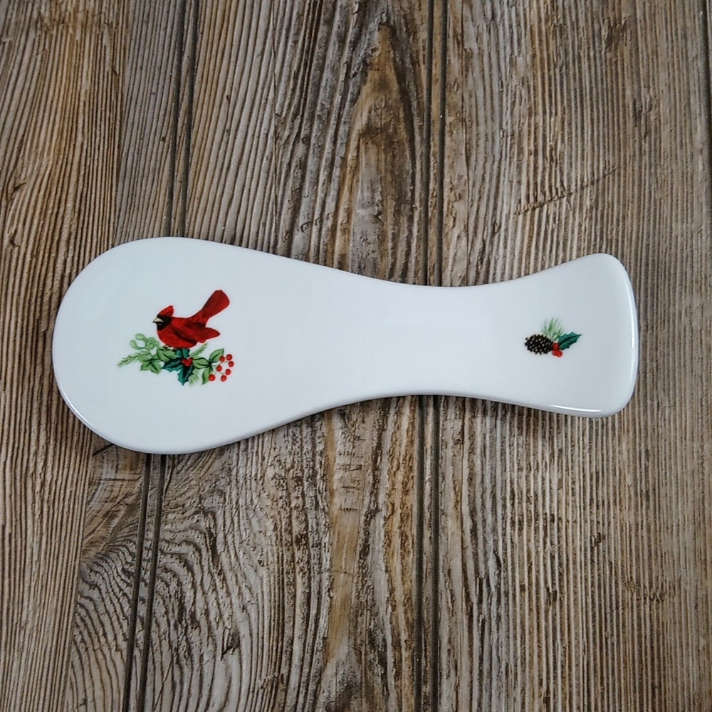 Vintage Royal Norfolk Cardinal Pine Cone Holly Spoon Utensil Placement Holder